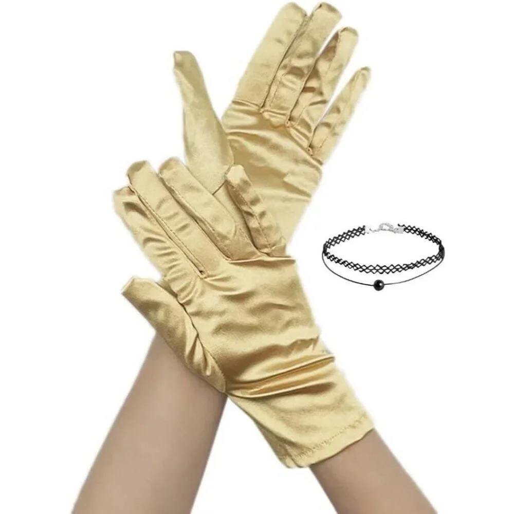 Women's Evening Golden Short Satin Lace Gloves Gothic Choker Necklace design